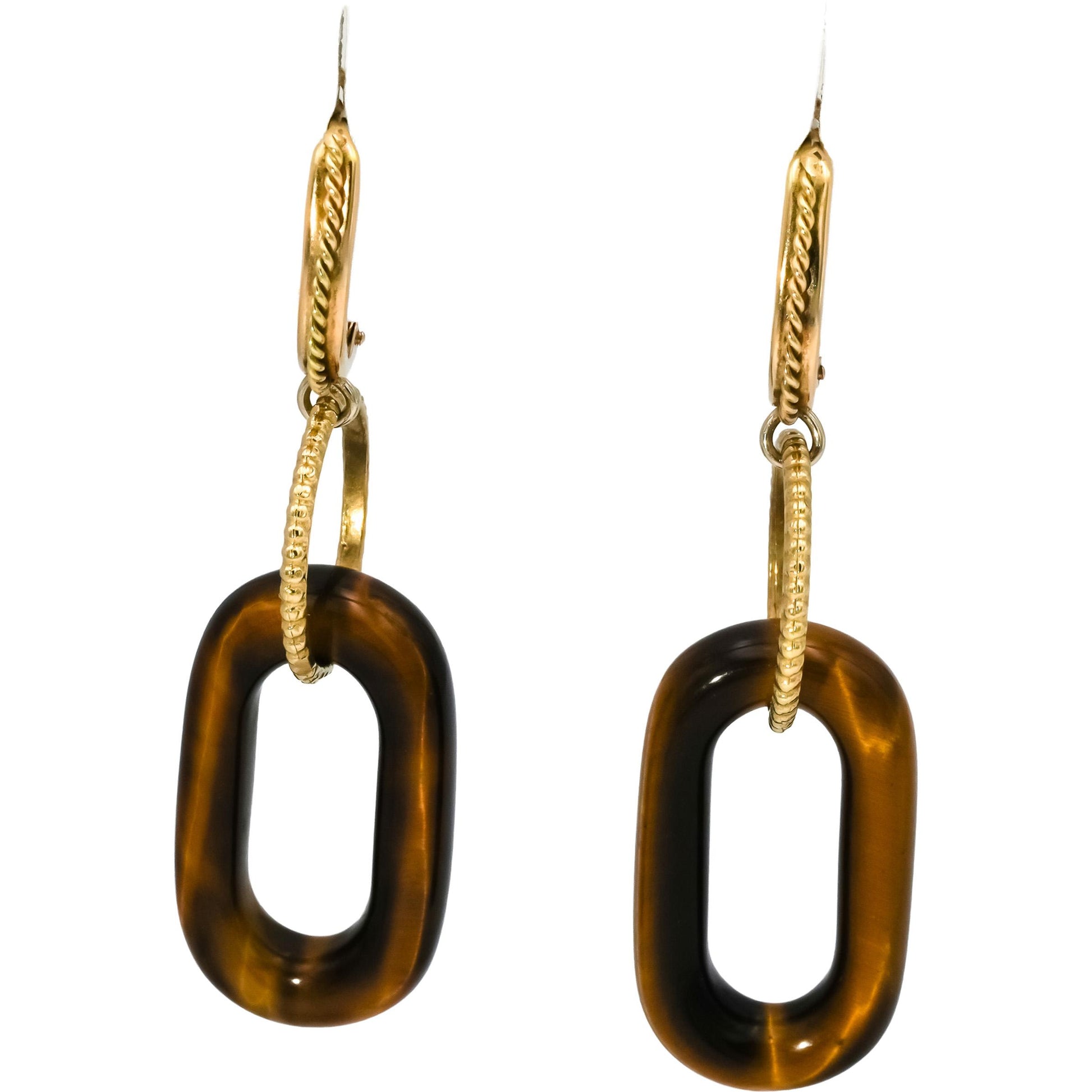 14k Yellow Gold Tiger's Eye Drop Dangle Earrings