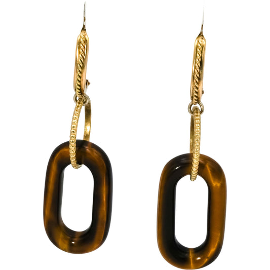 14k Yellow Gold Tiger's Eye Drop Dangle Earrings