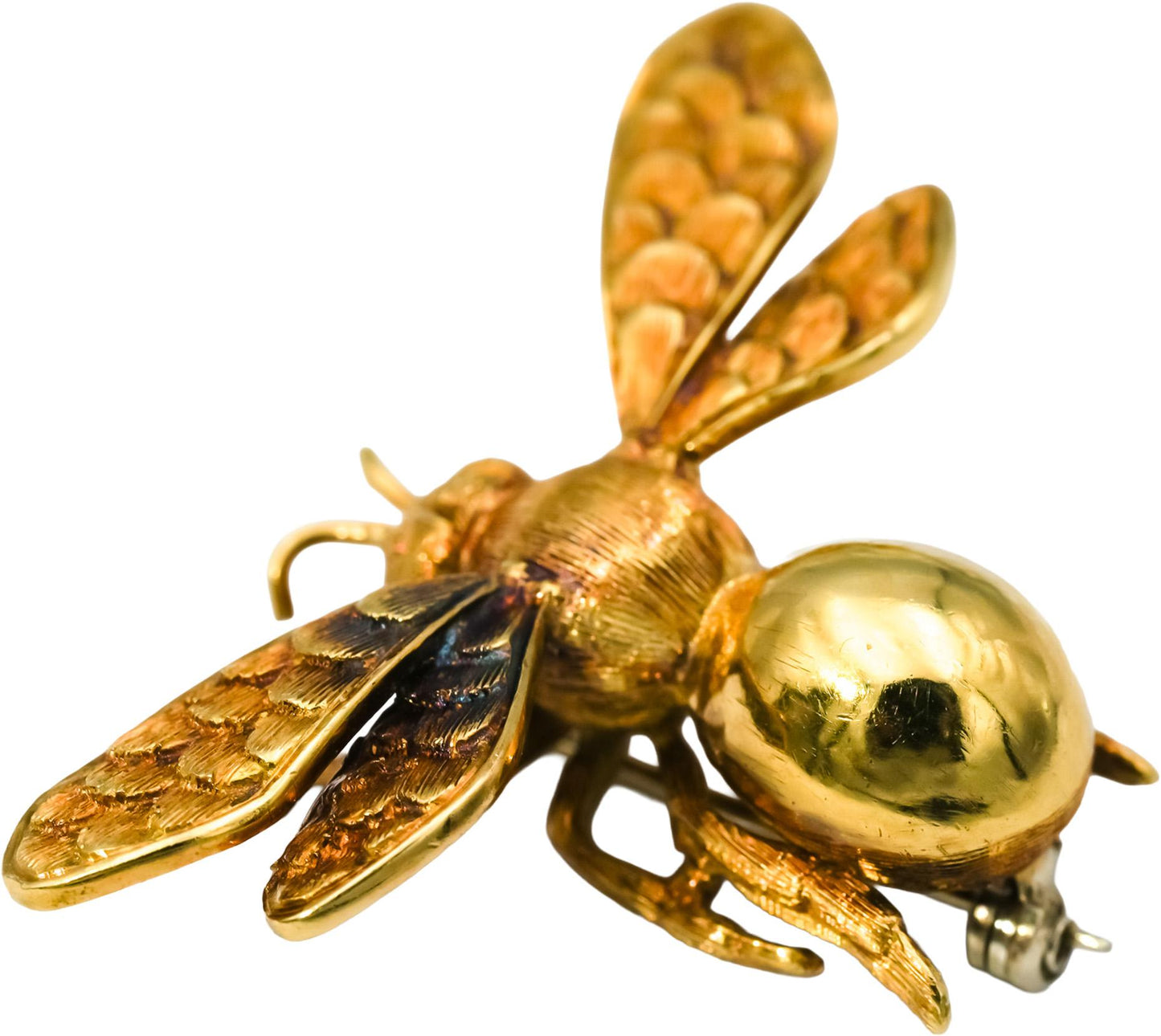 18k Yellow Gold Flying Insect Bee Brooch Pin