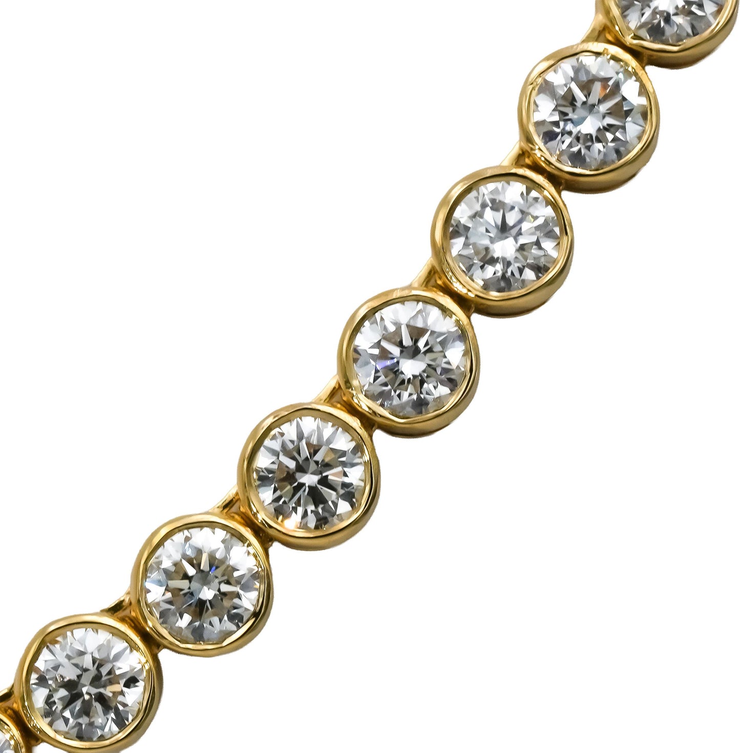 14k Yellow Gold VS Round Bezel Set Diamond Tennis Necklace 5.62CT