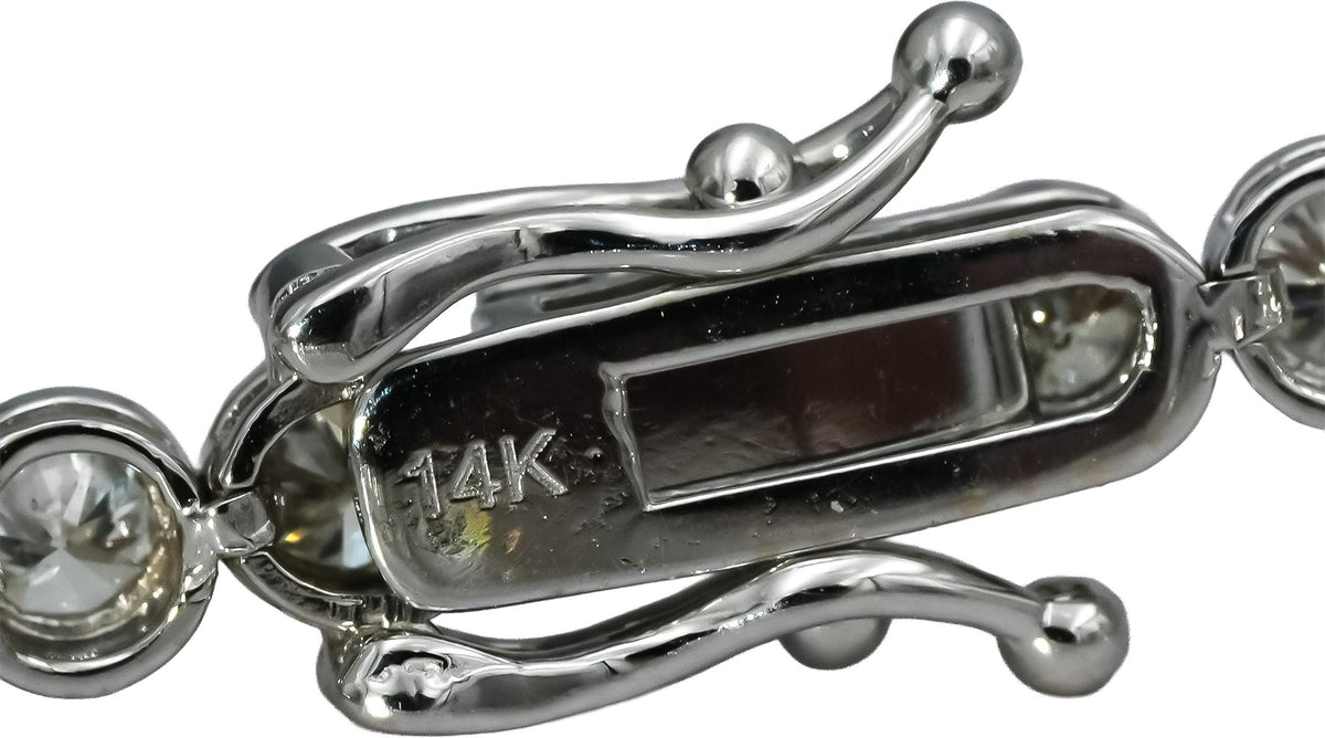 14k White Gold VS Round Bezel Set Diamond Tennis Bracelet 4.36CT