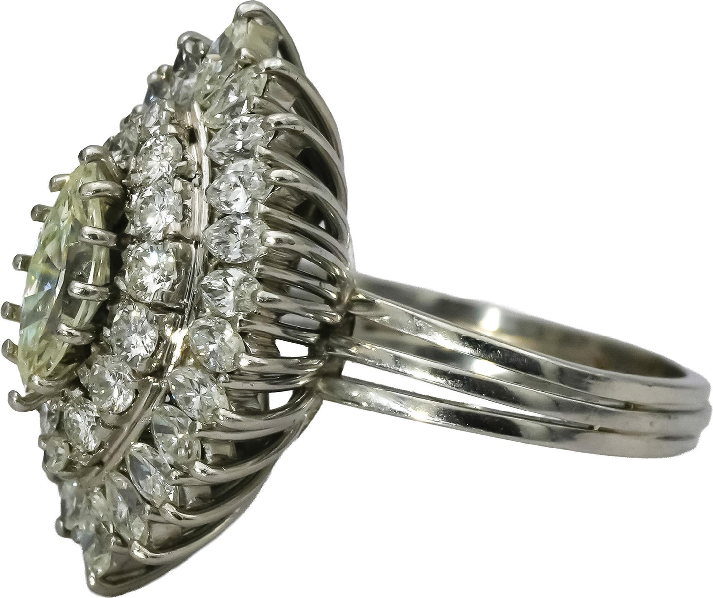 Vintage Platinum VS Marquise & Round Diamond Cocktail Ring 2.50CT Size 7