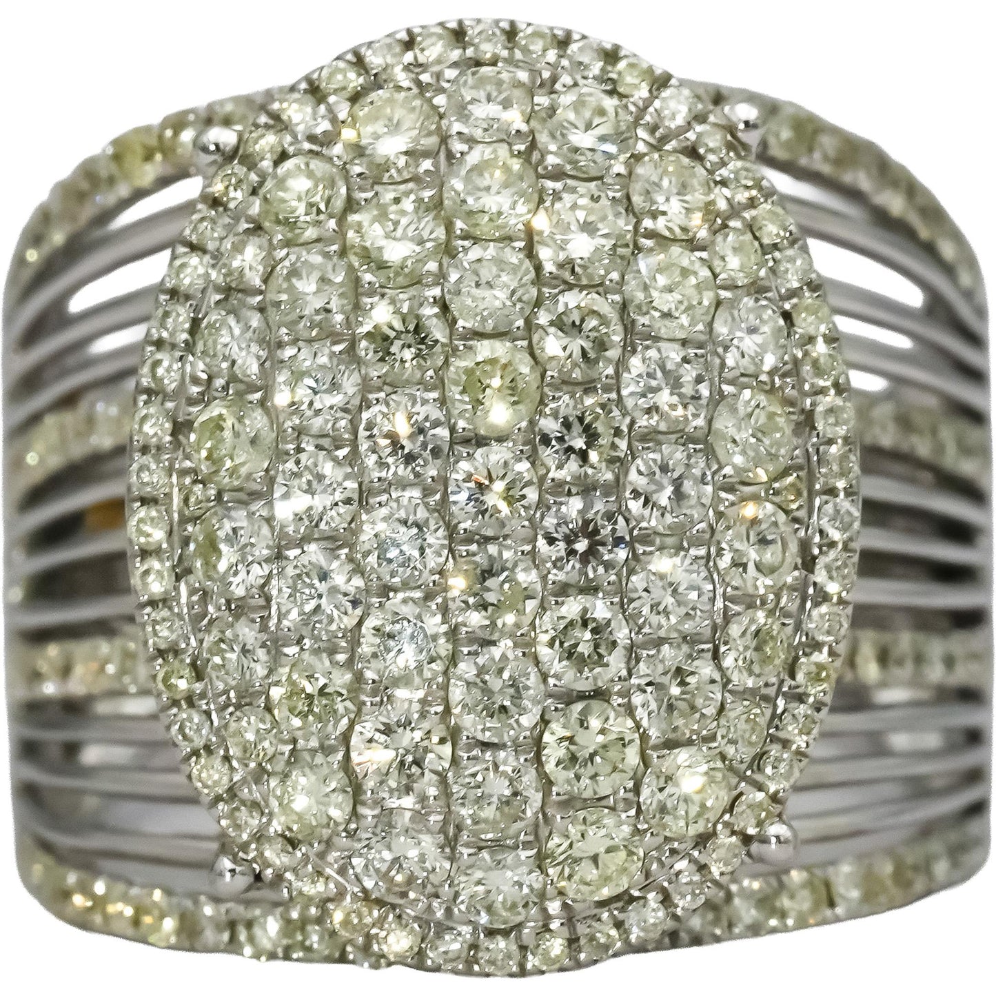 18k White Gold Round Diamond Pave Set Cluster Cocktail Ring 2.50CT Size 7.5