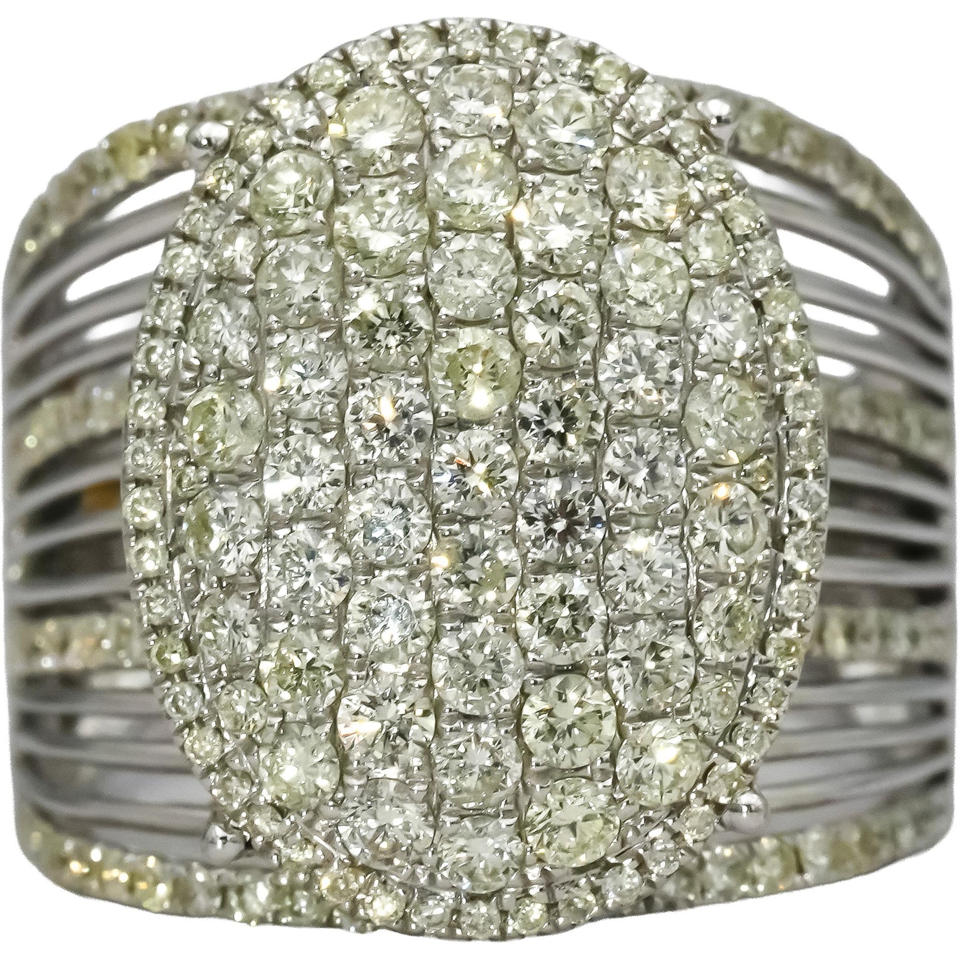 18k White Gold Round Diamond Pave Set Cluster Cocktail Ring 2.50CT Size 7.5