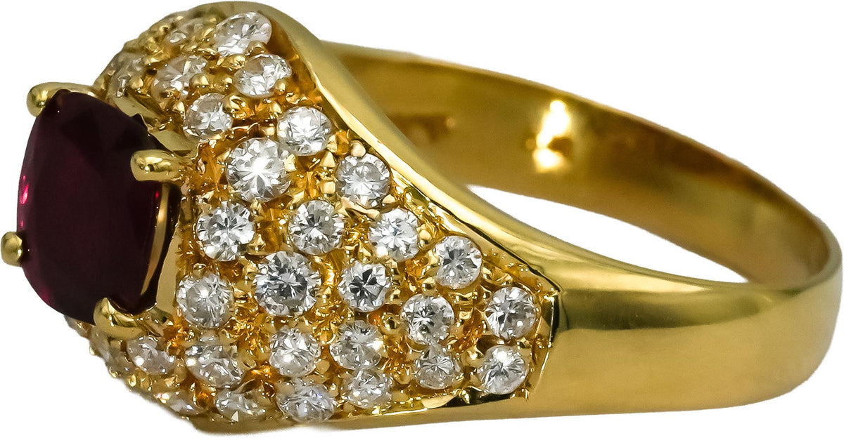 18k Yellow Gold VS Diamond and Ruby Cluster Cocktail Ring 1.35CT Size 6