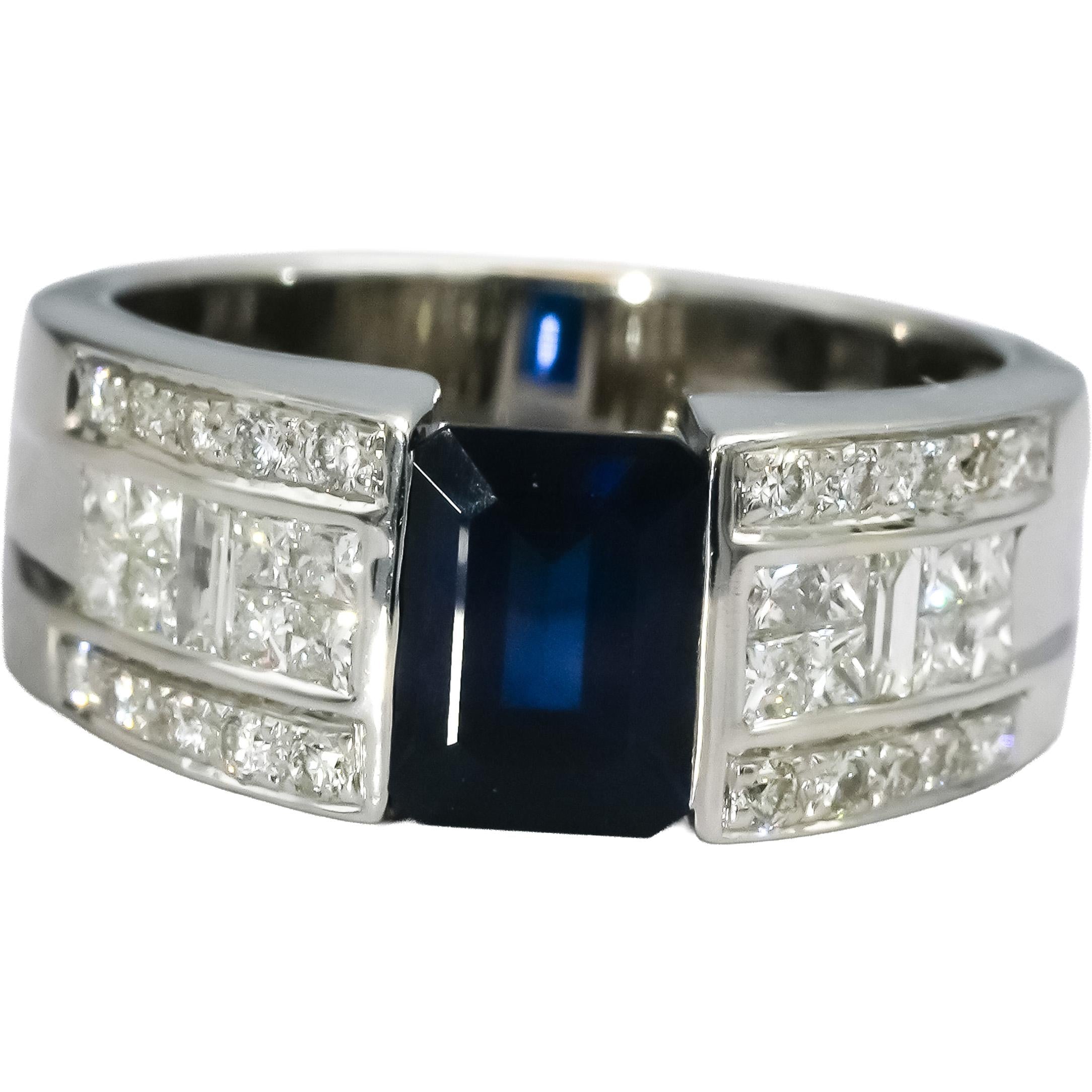 LE VIAN 18k White Gold Diamond and Sapphire Cocktail Ring 2.50CT Size 6.5