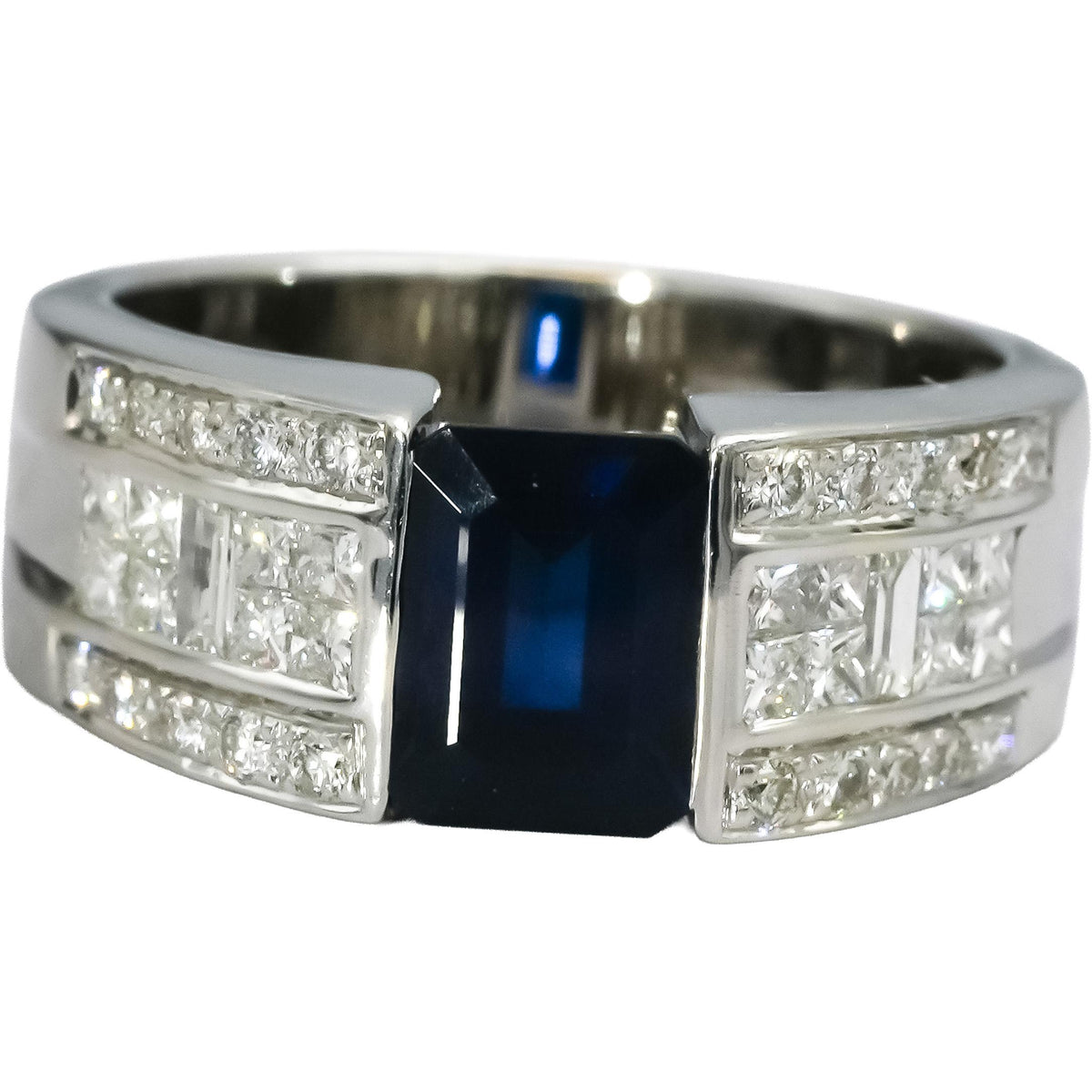 LE VIAN 18k White Gold Diamond and Sapphire Cocktail Ring 2.50CT Size 6.5
