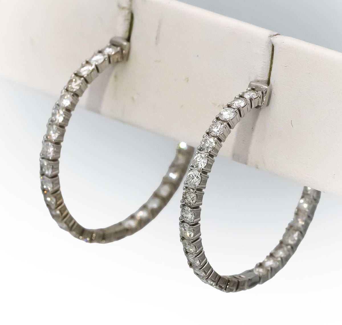 14k White Gold Round Natural Diamond Inside Out Hoop Earrings 2.96CT