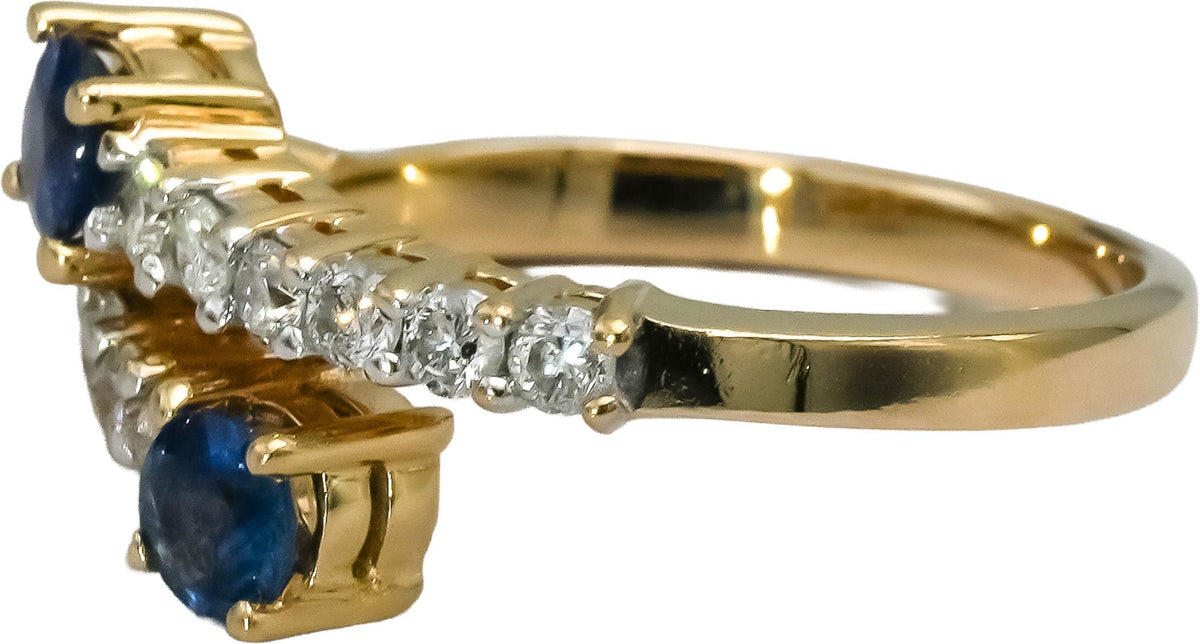 14k Yellow Gold Diamond and Sapphire Bypass Ring 1.15CT Size 6.75