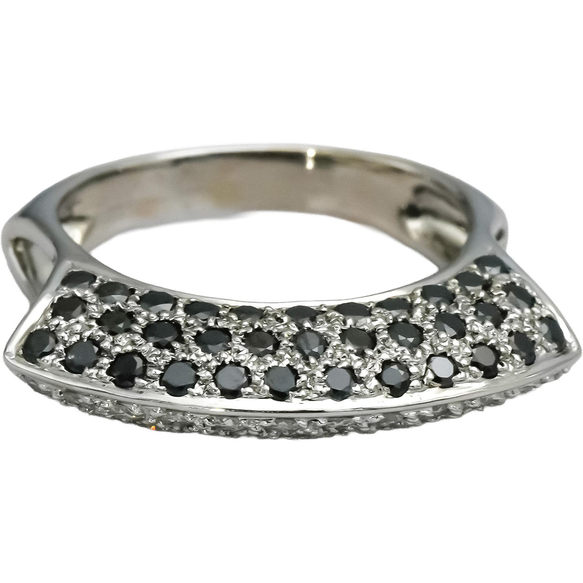 18k White Gold Round White and Black Diamond Ring 3.0CT Size 8.5