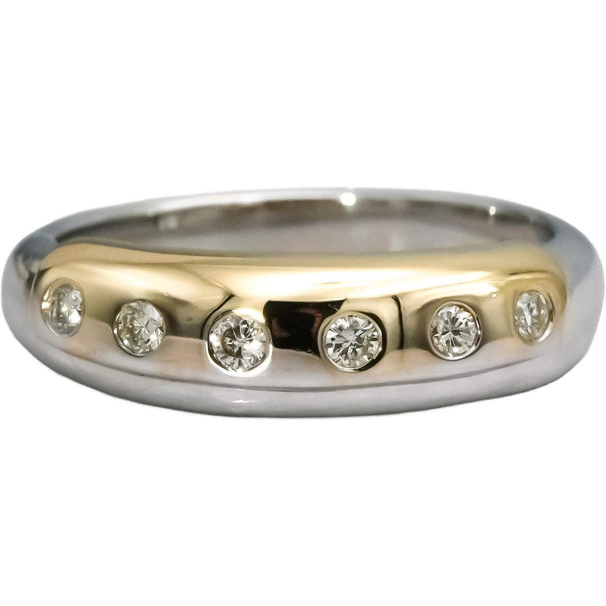 14k White and Yellow Gold VS Round Bezel Band Ring 0.15CT Size 6.75
