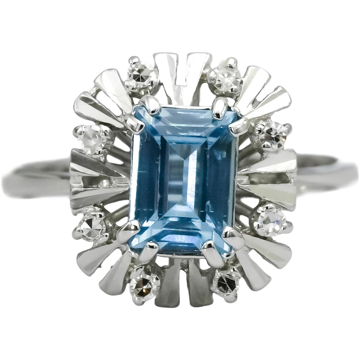 18k White Gold Diamond and Blue Topaz Cocktail Ring 1.10CT Size 5.75