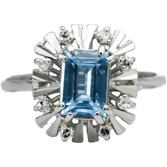 18k White Gold Diamond and Blue Topaz Cocktail Ring 1.10CT Size 5.75