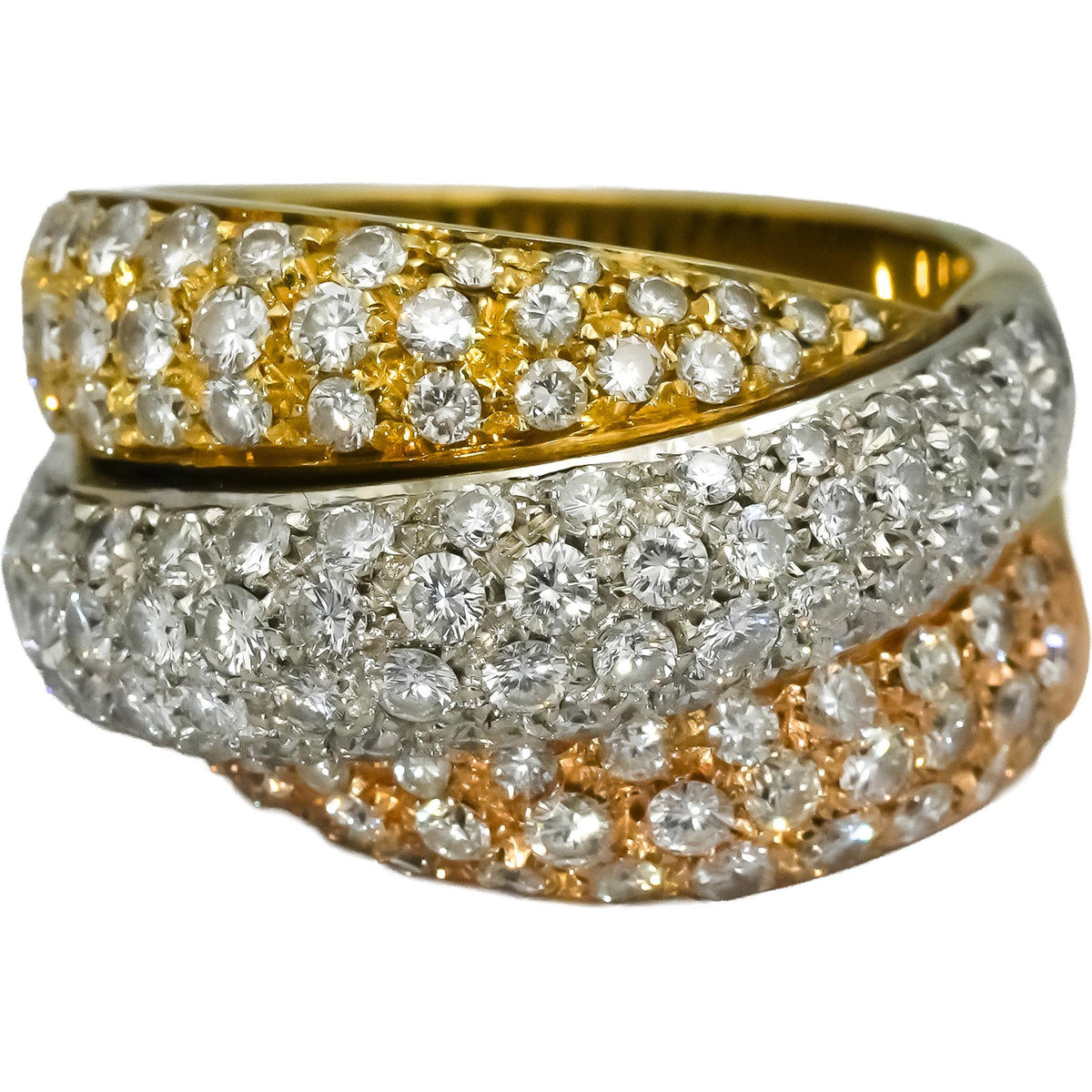 18k Yellow White Gold VS Round Diamond Pave Crossover Ring 3.0CT Size 7