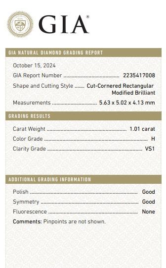 GIA Certified 1.01ct VS1/H Radiant Cut Diamond