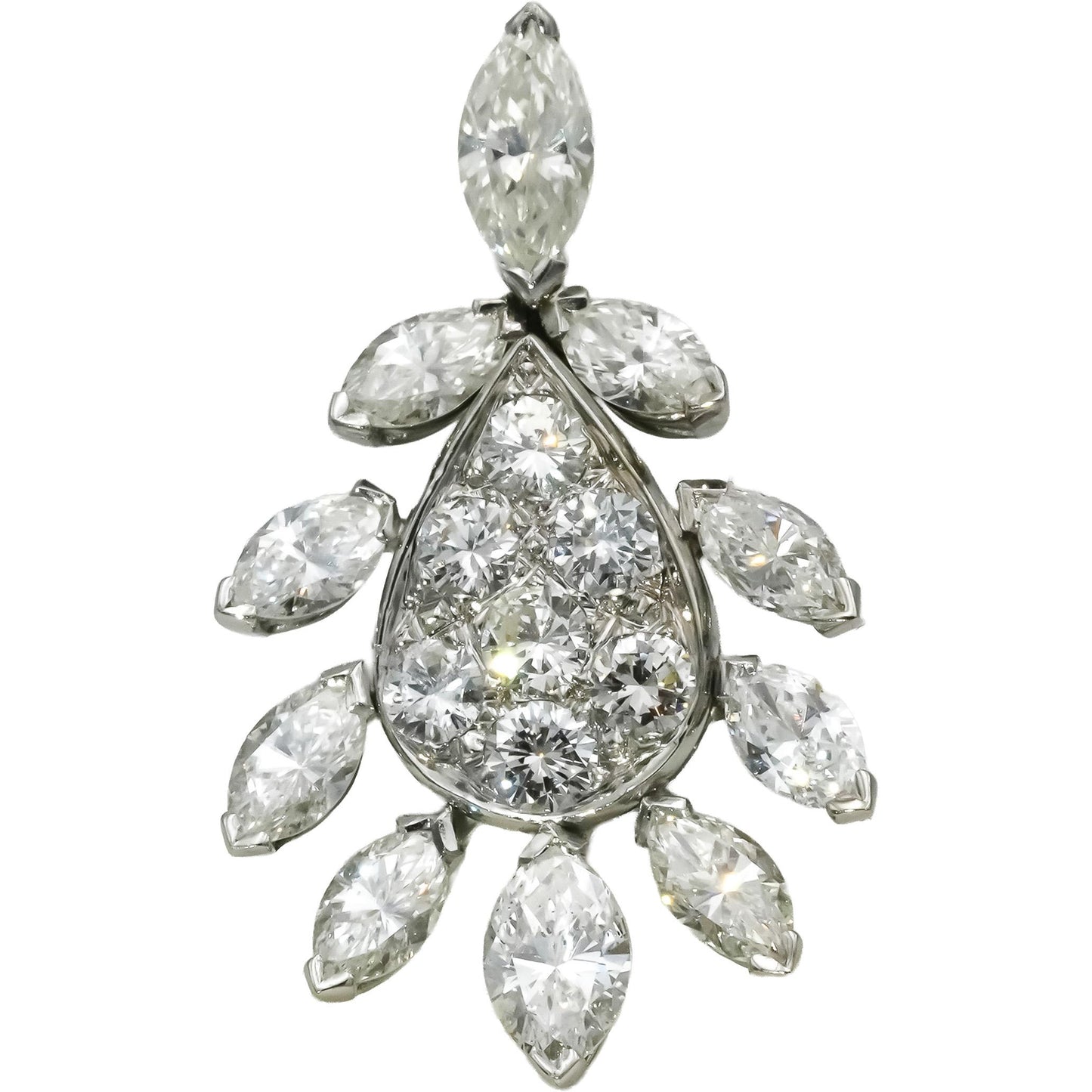 14k White Gold VS Marquise and Round Diamond Cluster Pendant 3.0CT