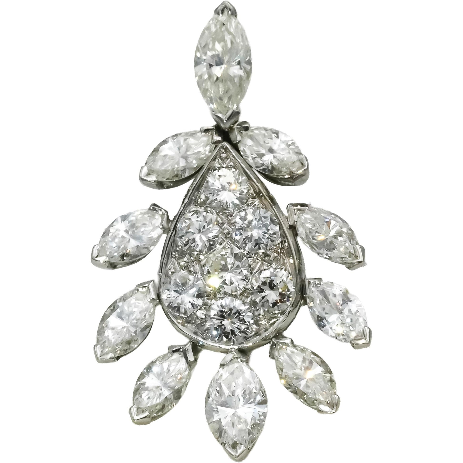14k White Gold VS Marquise and Round Diamond Cluster Pendant 3.0CT