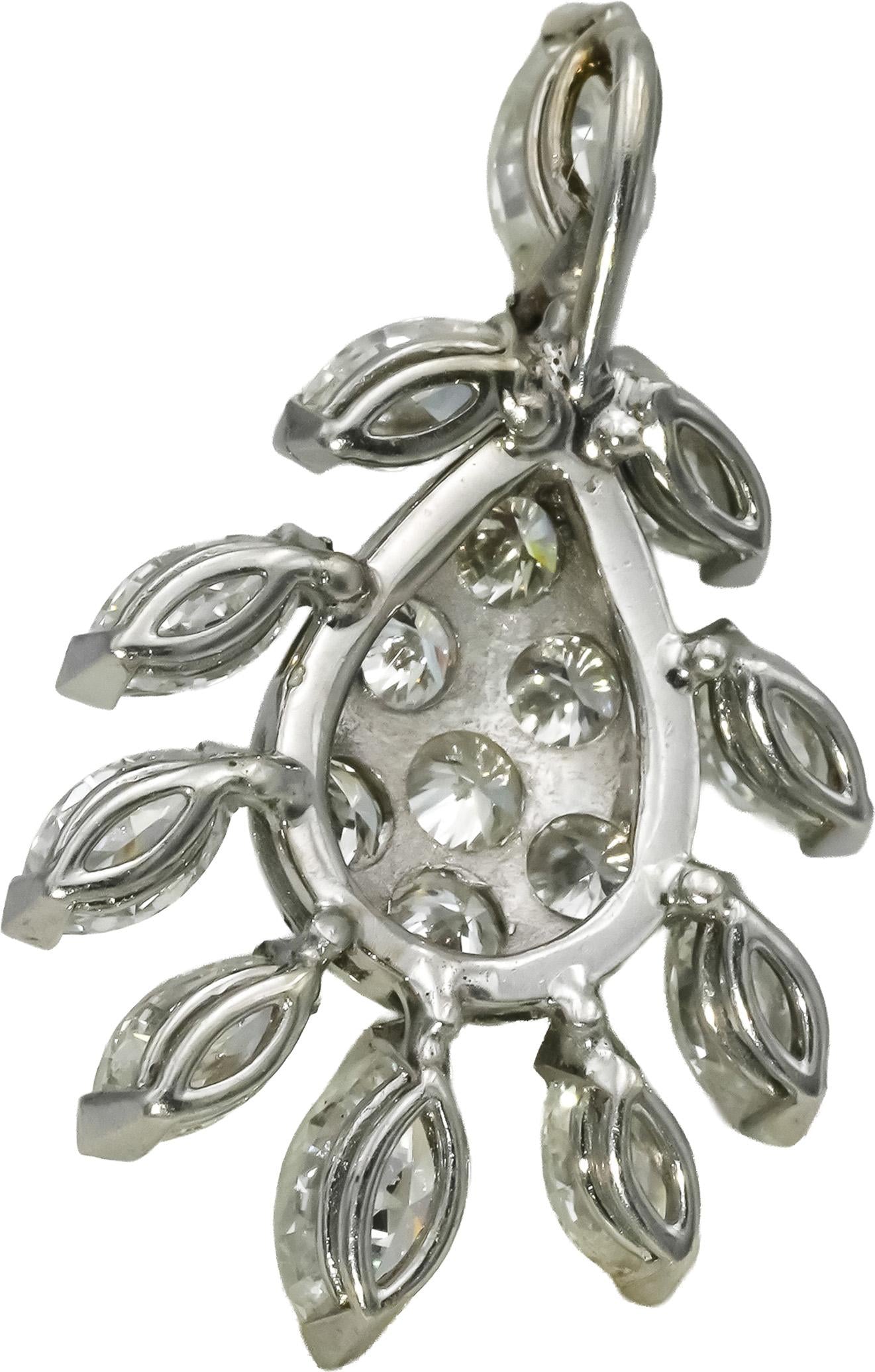 14k White Gold VS Marquise and Round Diamond Cluster Pendant 3.0CT