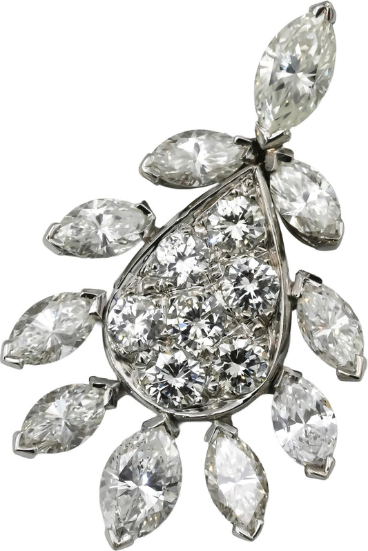 14k White Gold VS Marquise and Round Diamond Cluster Pendant 3.0CT