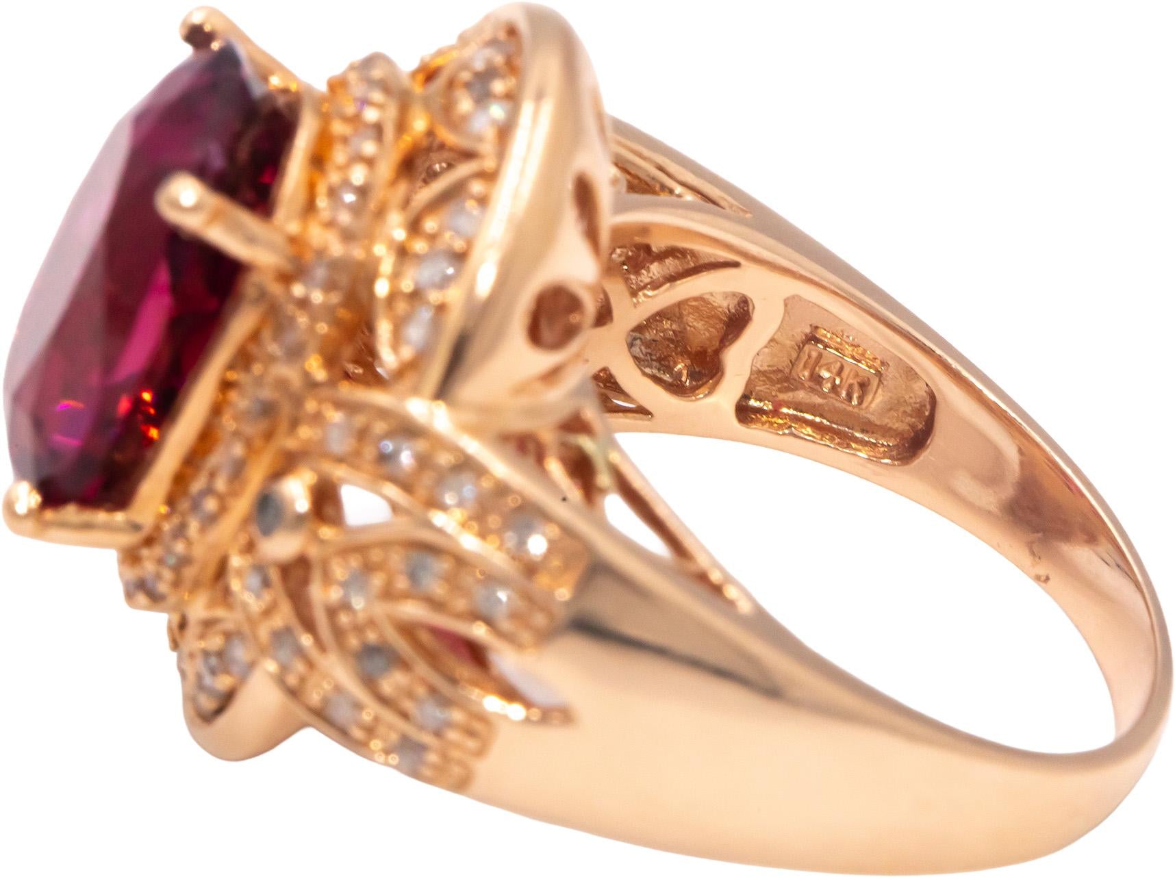 14k Yellow Gold Diamond and Pink Tourmaline Cocktail Ring 7.0CT Size 8