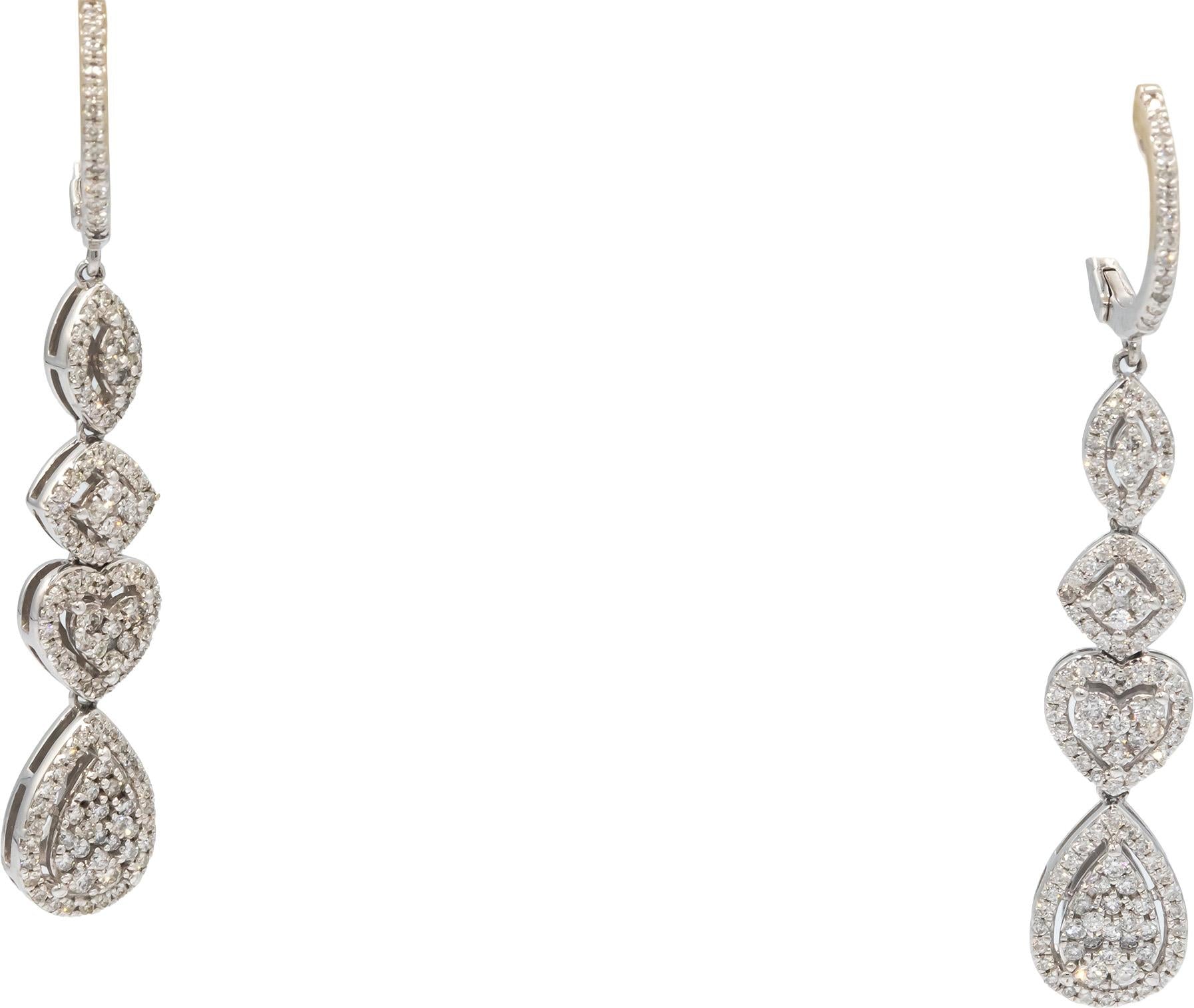 10k White Gold Round Diamond Cluster Drop Dangle Earrings 1.0CT