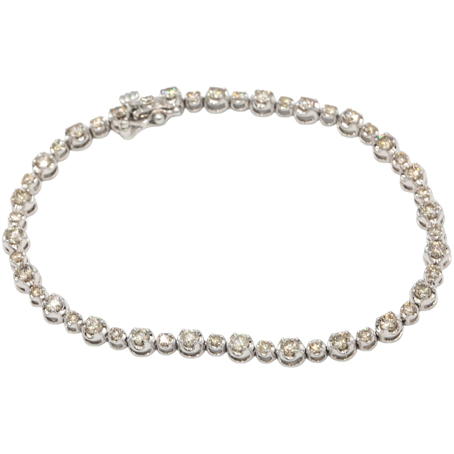 10K White Gold Round Diamond Tennis Bracelet Graduated Buttercup Setting 3.0CT