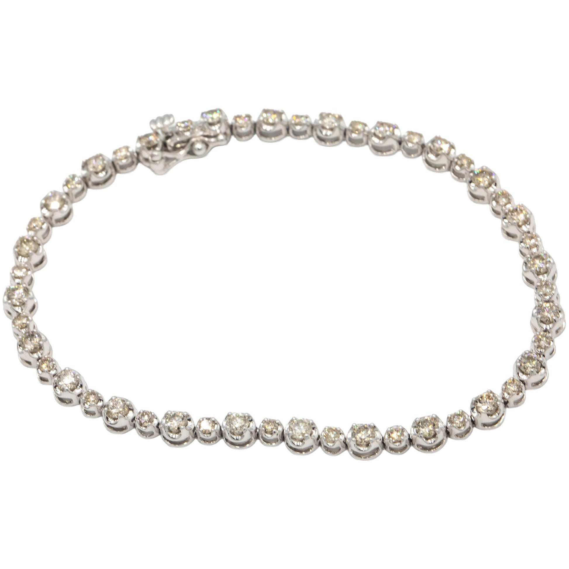 10K White Gold Round Diamond Tennis Bracelet Graduated Buttercup Setting 3.0CT