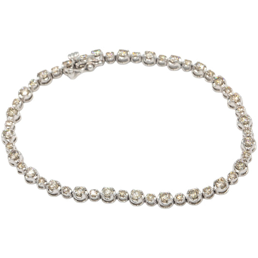 10K White Gold Diamond Tennis Bracelet Graduated Buttercup Setting 3.0 cts