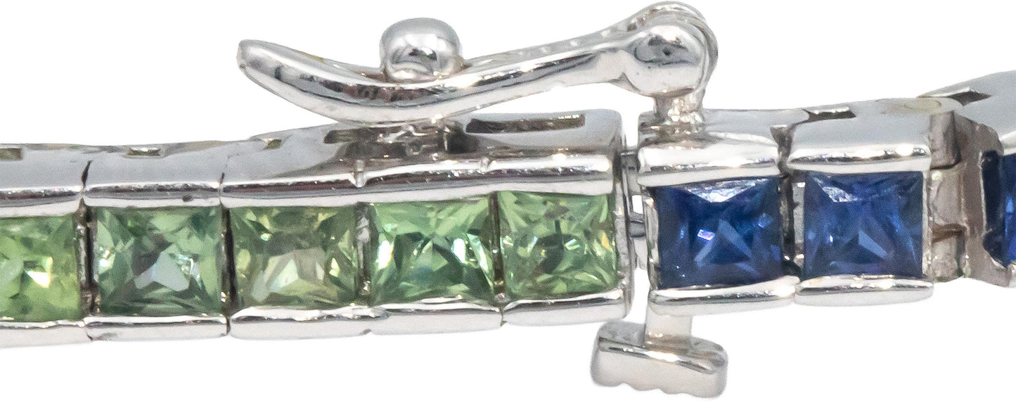 14k White Gold Rainbow Sapphire Fancy Tennis Bracelet 6.0CT