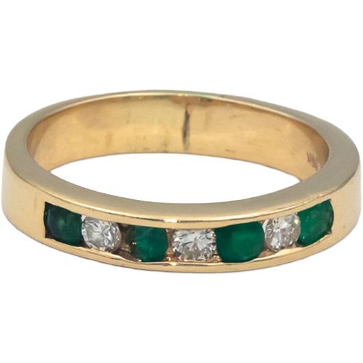 14k Yellow Gold 0.40CT VS Diamond and Emerald Band Ring Size 7.5