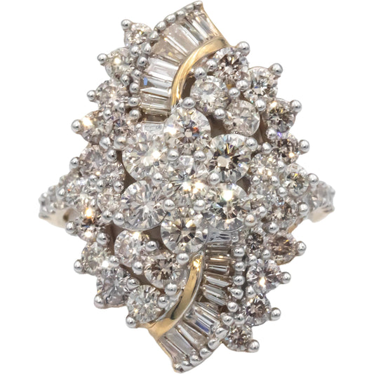 10k Gold 3.0CT Round and Baguette Cut Diamond Cluster Cocktail Ring Size 7