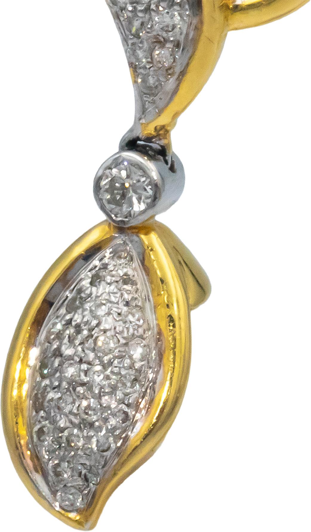 14k Yellow & White Gold Diamond and 13mm Pearl Drop Dangle Floral Earrings 1.0CT