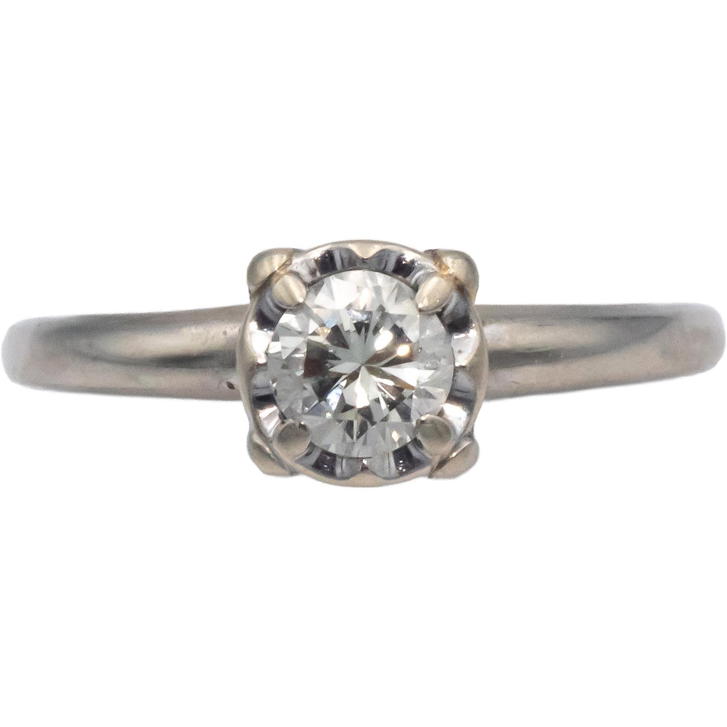 Vintage Antique 14k White Gold 0.48CT Round Cut Diamond Ring Size 7.5