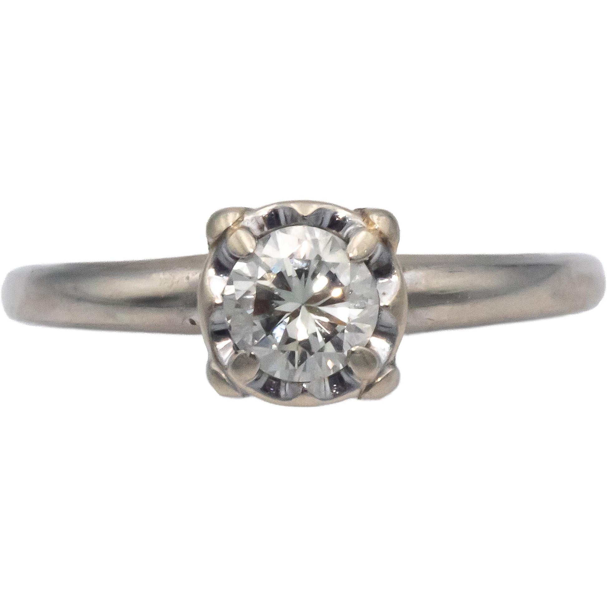Vintage Antique 14k White Gold 0.48CT Round Cut Diamond Ring Size 7.5