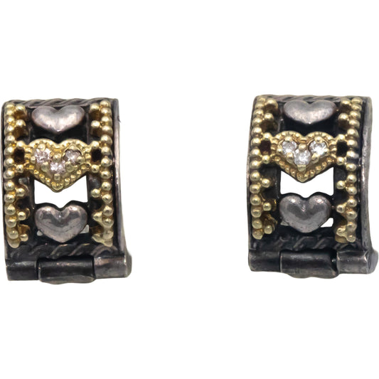 STAMBOLIAN 18k Gold and Sterling Silver 0.06CT Diamond Heart Huggie Earrings