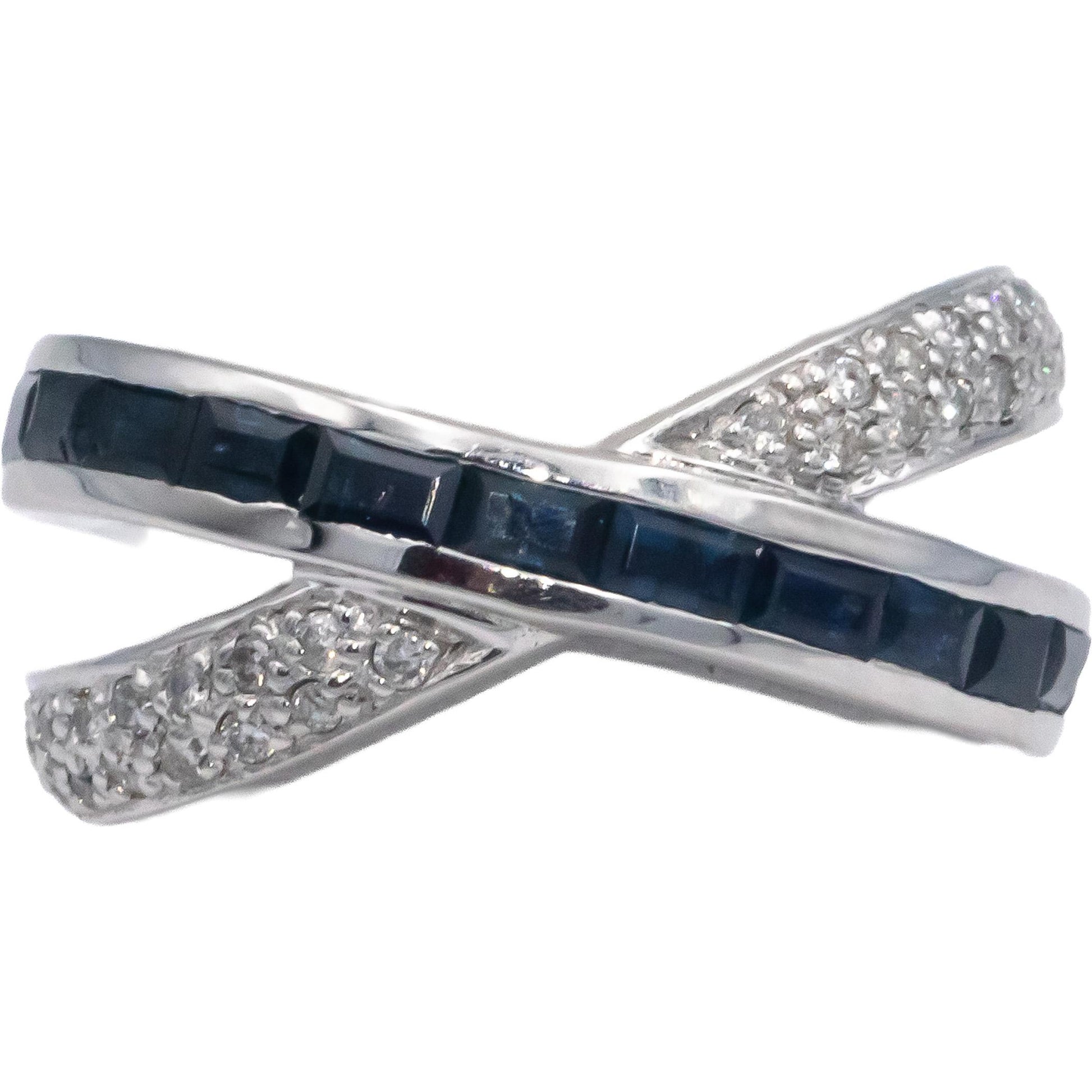KALATI 14k White Gold Diamond and Sapphire Crossover Ring 1.17CT Size 6.75