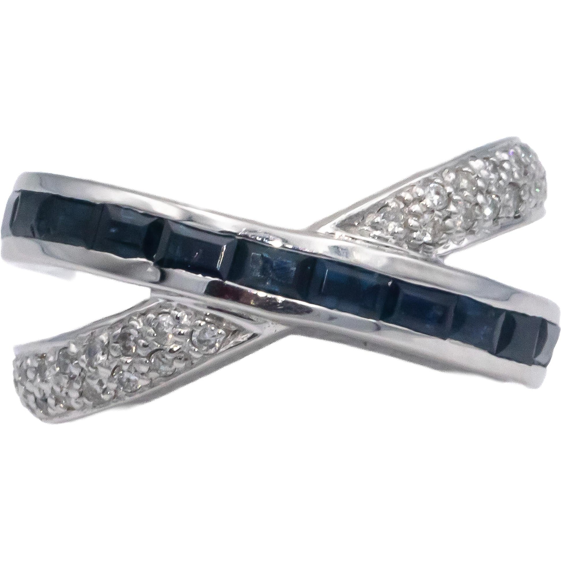 KALATI 14k White Gold 1.17CT Diamond and Sapphire Crossover Ring Size 6.75