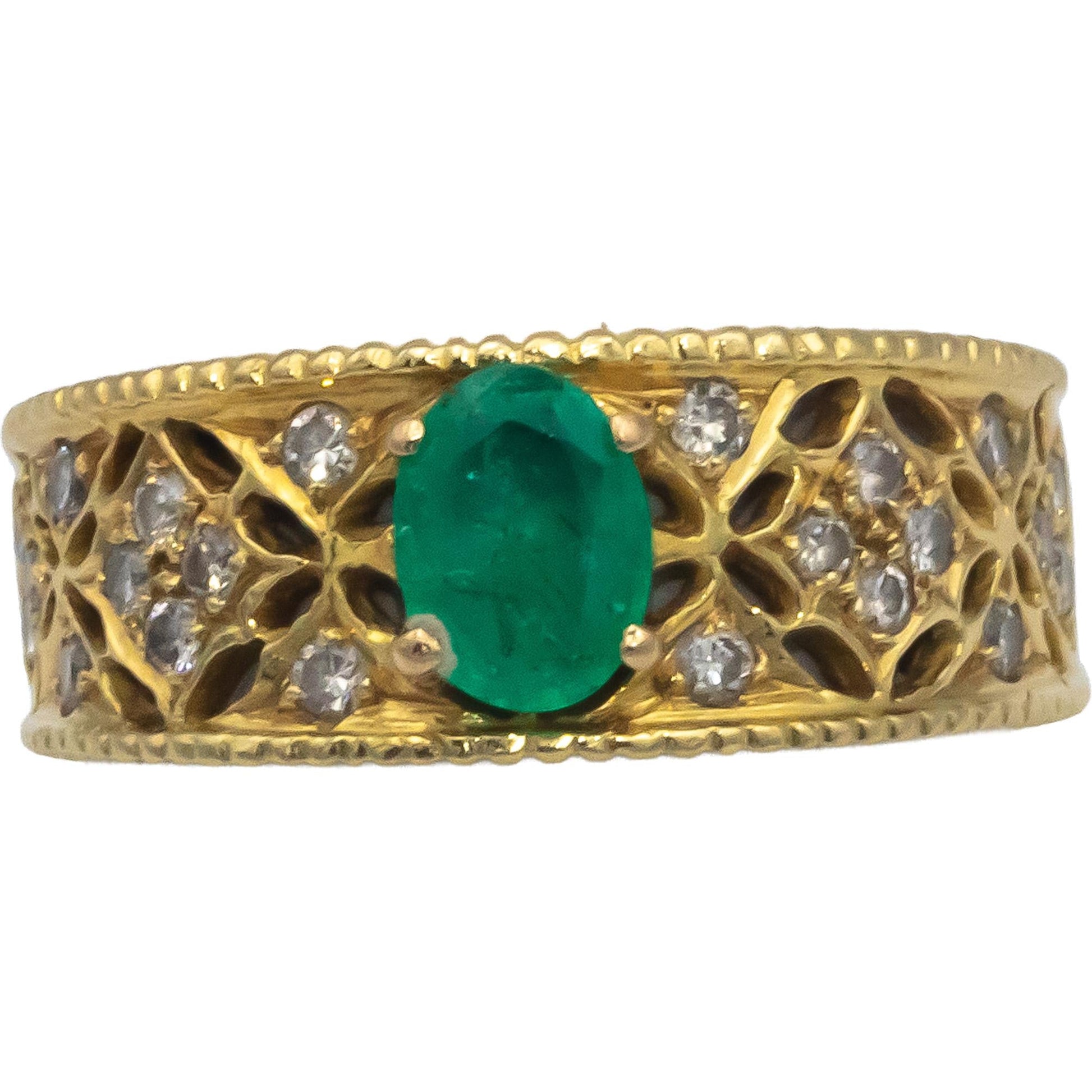 18k Yellow Gold 0.80CT VS Diamond and Emerald Band Ring Size 8.75
