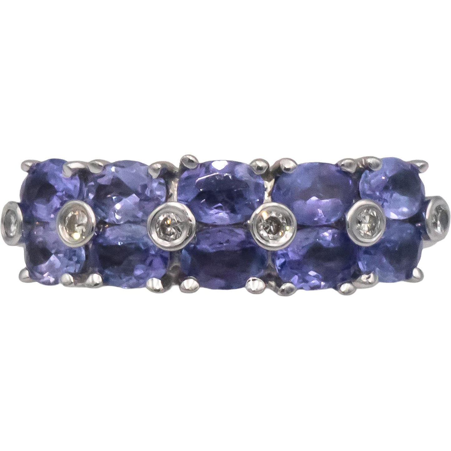 EFFY Designer 14k White Gold Diamond and Tanzanite Band Ring  1.55CT Size 7.75