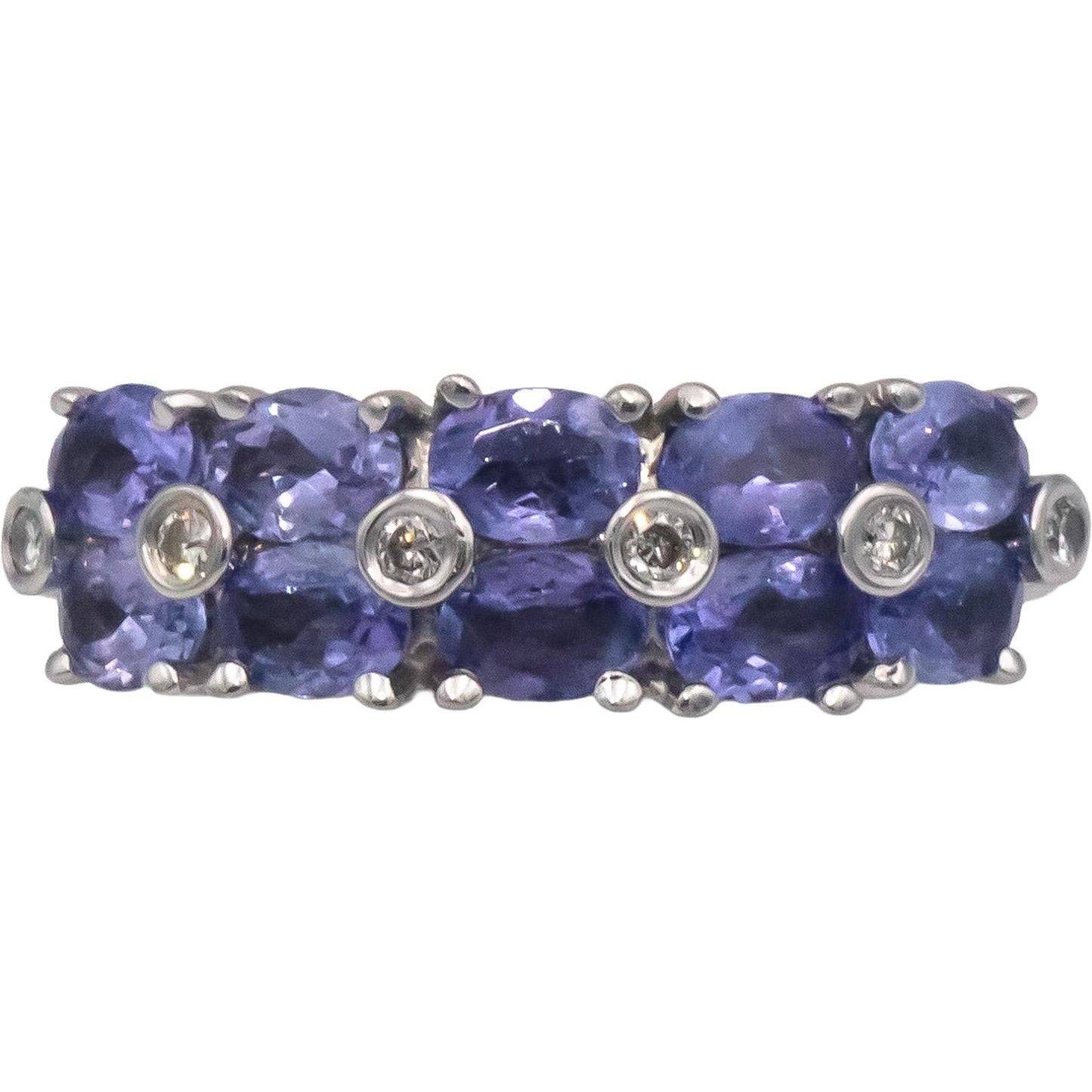 EFFY Designer 14k White Gold 1.55CT Diamond and Tanzanite Band Ring Size 7.75