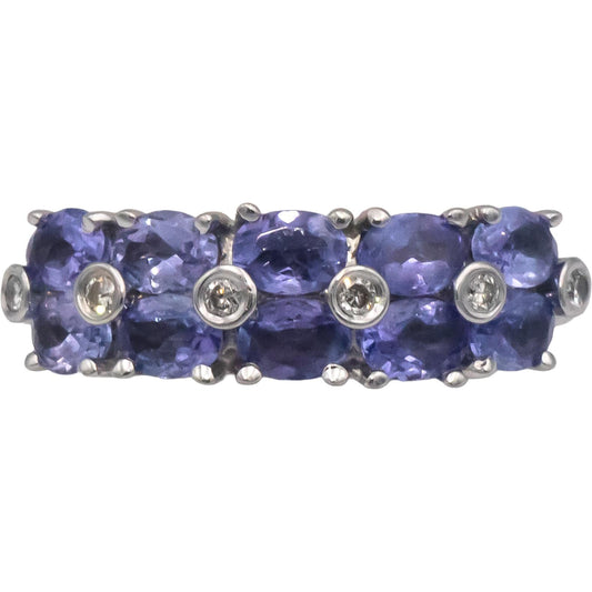 EFFY Designer 14k White Gold 1.55CT Diamond and Tanzanite Band Ring Size 7.75