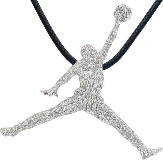 18k White Gold VS Diamond Iconic Jumping Basketball Player Pendant 2.60CT