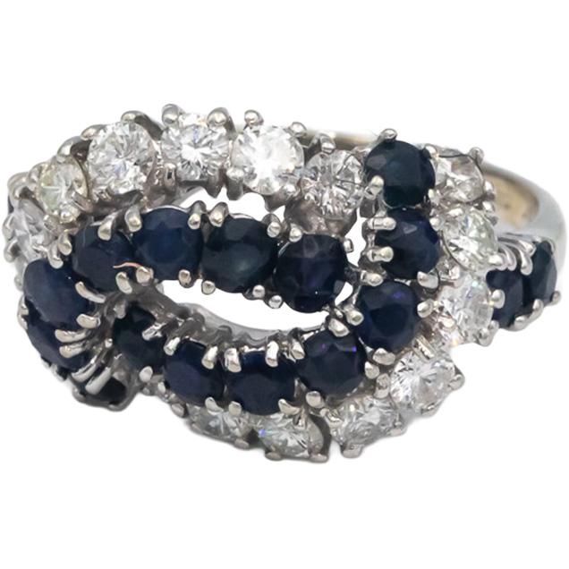 14k White Gold Round Diamond and Sapphire Swirl Ring 3.10CT Size 8