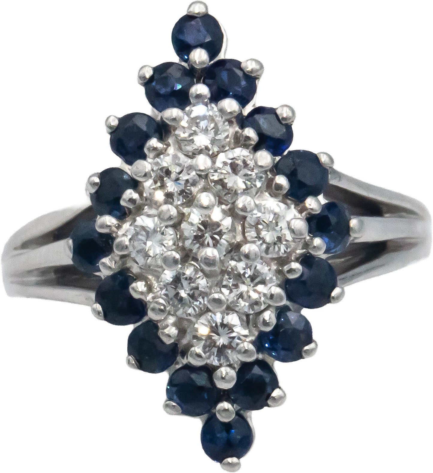Round Diamond and Blue Sapphire 14k White Gold Cluster Ring 0.66CT Size 4.5