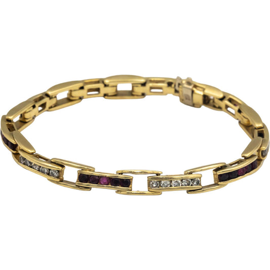 14k Yellow Gold 2.50CT VS Diamond and Ruby Fancy Link Bracelet