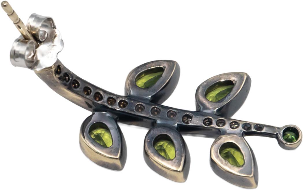 14k White Gold Black Rhodium 2.70CT VS Diamond and Peridot Floral Drop Earrings
