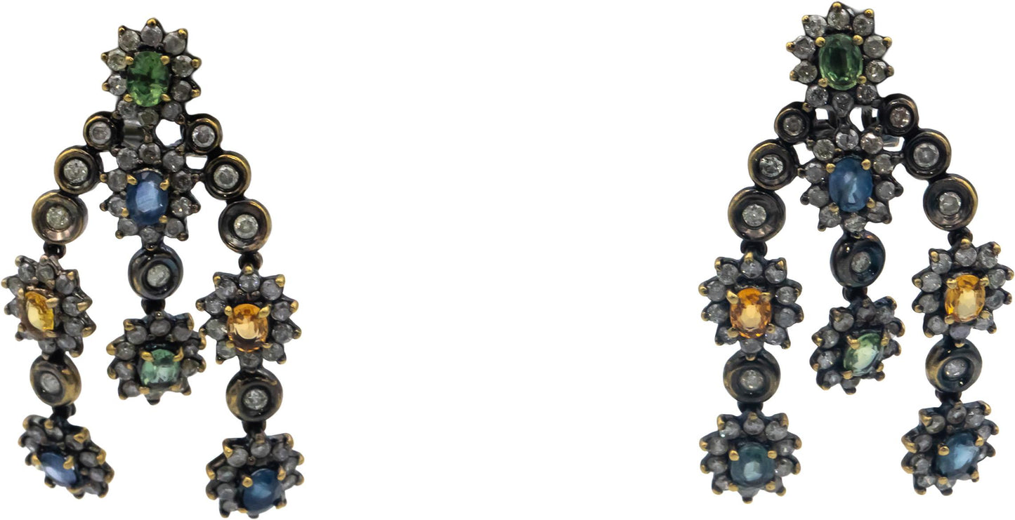 18k White Yellow Gold Diamond and Rainbow Sapphire Day Night Earrings 11.0CT