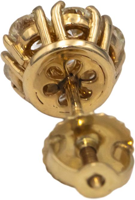 14k Yellow Gold 1.23CT Round Cut Diamond Cluster Stud Screw Back Earrings