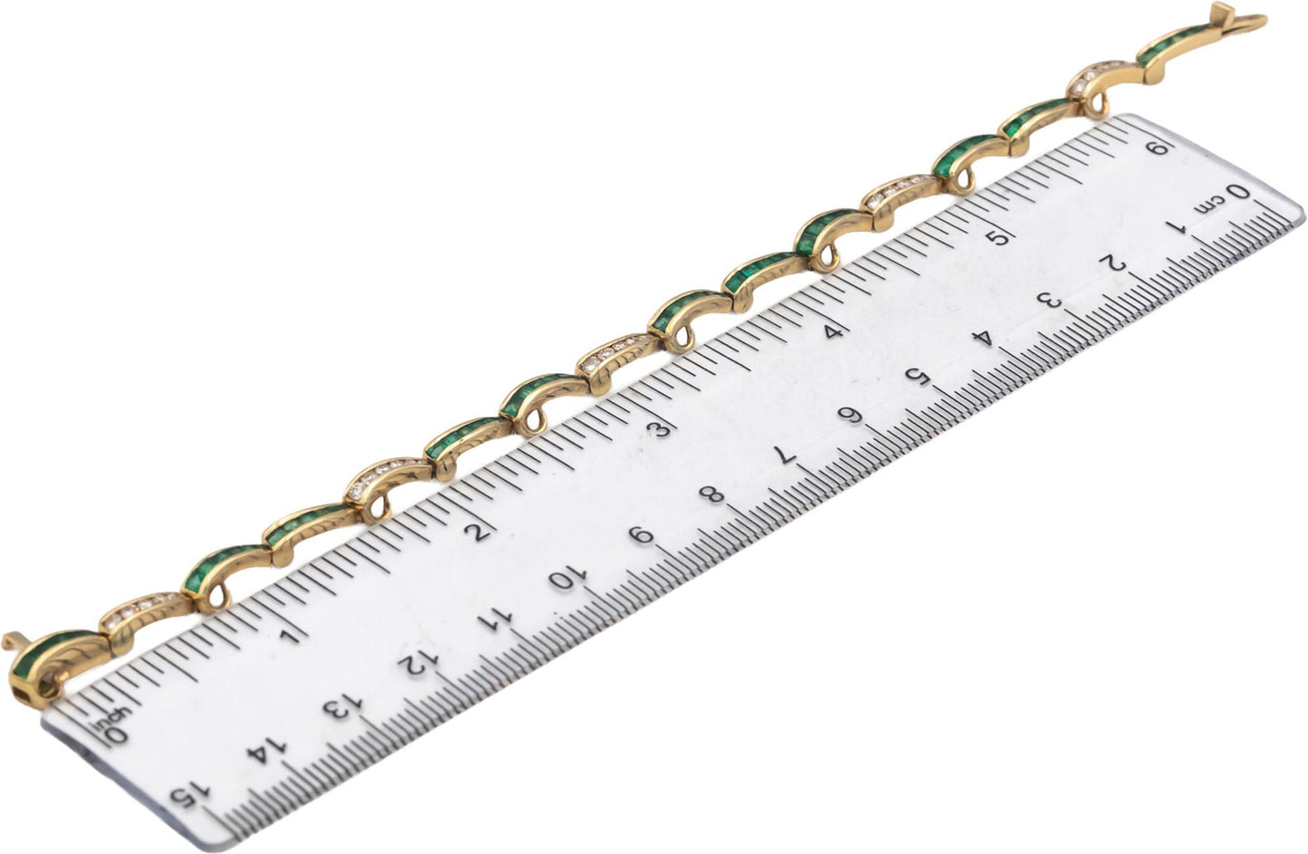 Designer 14k Yellow Gold Diamond and Emerald Fancy Link Bracelet 2.50CT