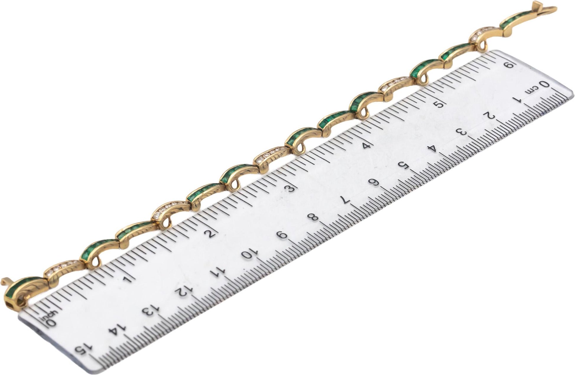 Designer 14k Yellow Gold Diamond and Emerald Fancy Link Bracelet 2.50CT